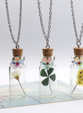 跨境清新植物干花项链