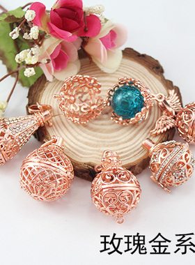 玫瑰金镂空相盒可打开吊坠挂件