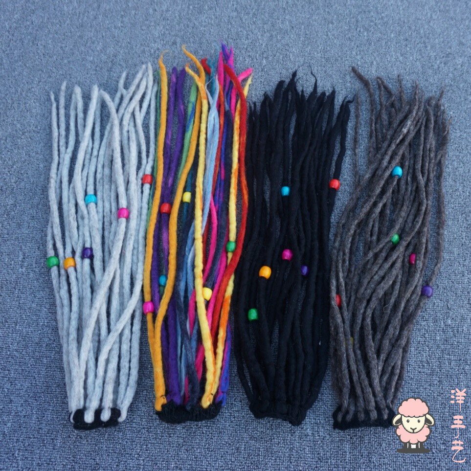 羊毛毡牙买加明星同款 脏辫马尾 黑色 灰色马尾黑灰色脏辫