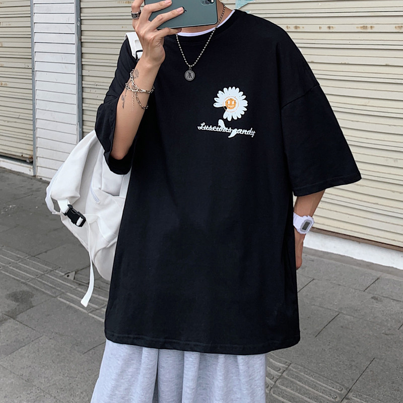 Short sleeve T-shirt, Hong Kong style, pure cotton, men's round neck, lovers' style, men's and women's loose, large size, neutral style