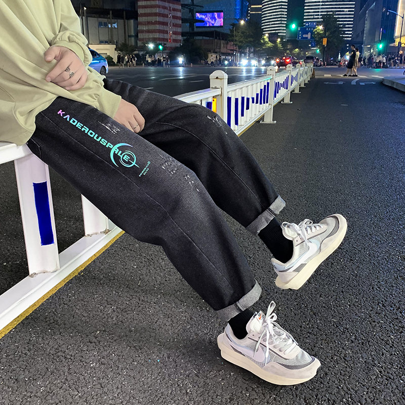 Men's jeans pants loose straight tube fashion brand casual winter