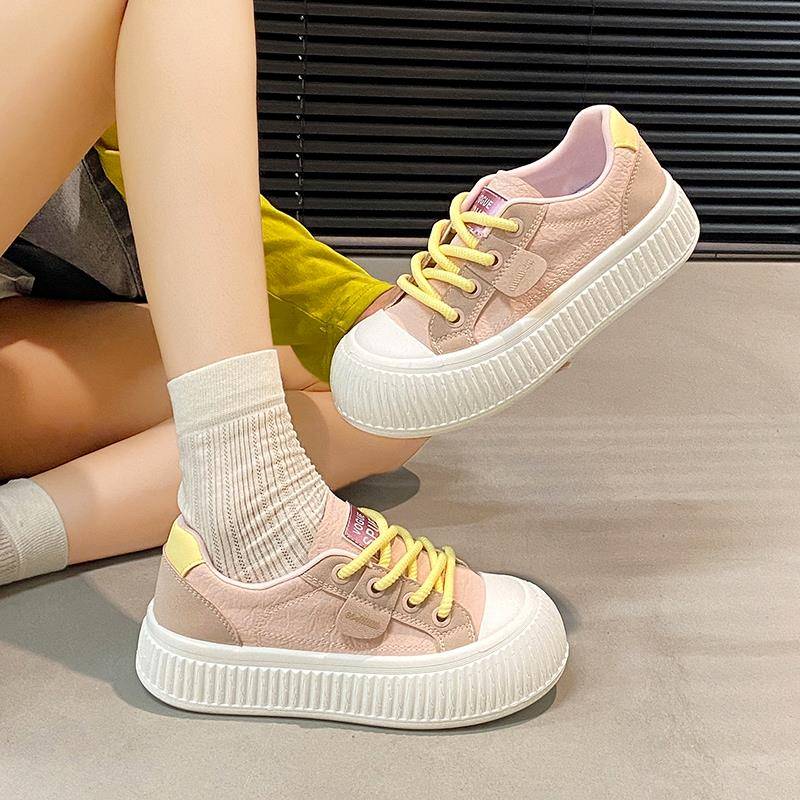 板鞋女2025新款秋季真皮厚底防滑休闲运动鞋小众不撞款原创饼干鞋