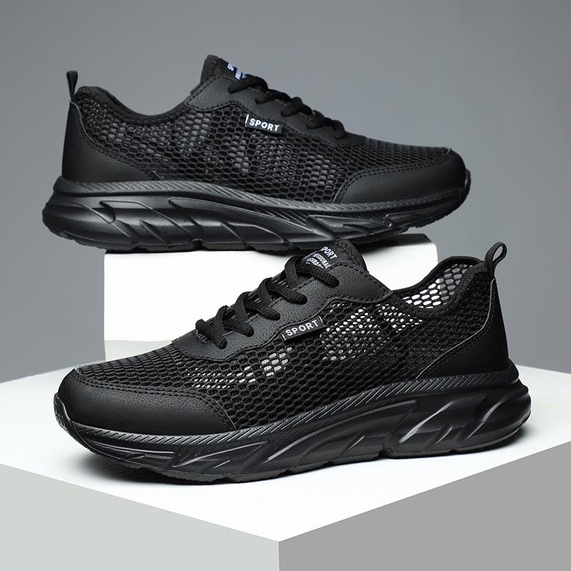 男士网鞋夏季网面透气单网薄款轻便男鞋纯黑色爆款休闲运动跑步鞋