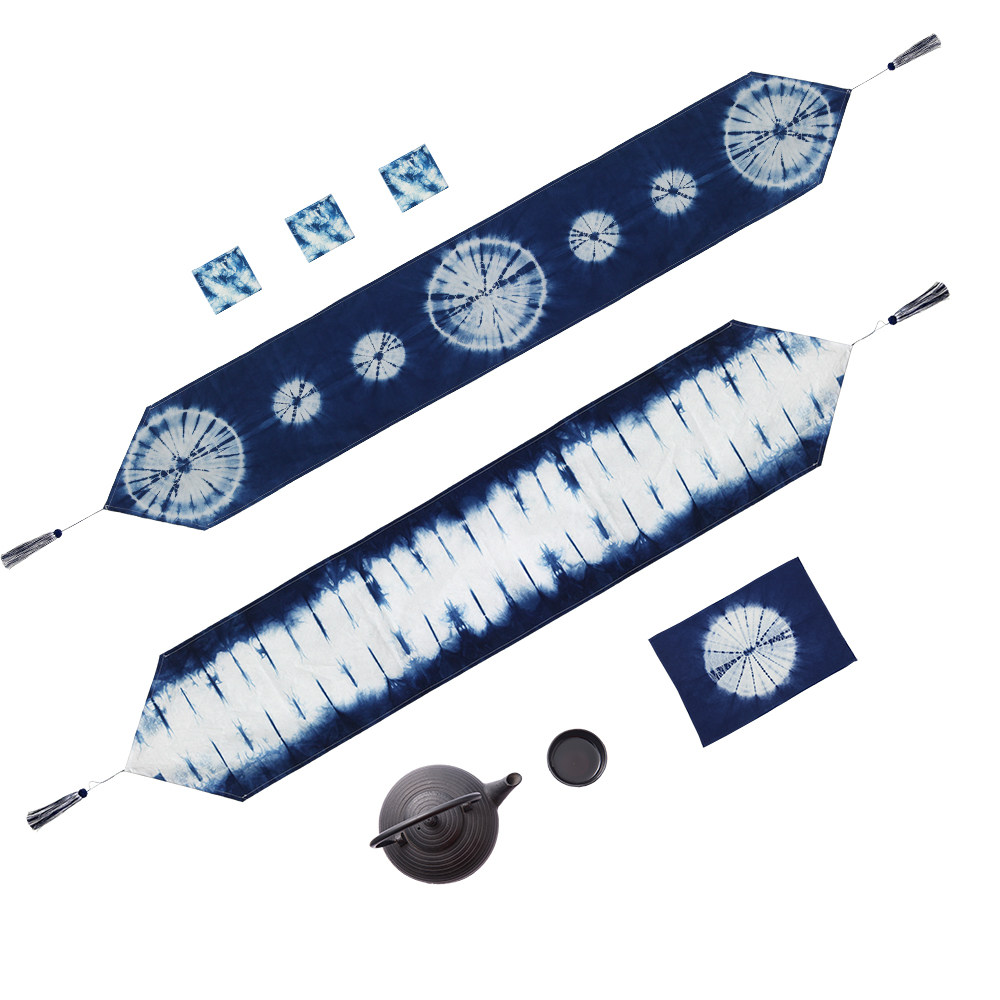 手工扎染植物蓝染桌旗茶席民宿