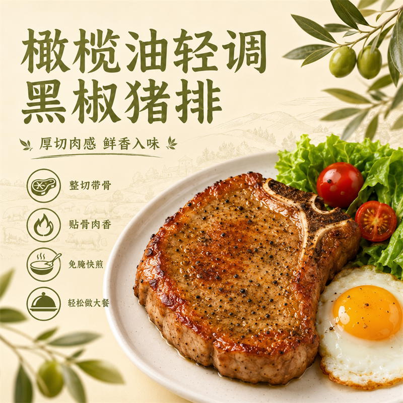 顶诺橄榄油轻调黑椒猪排半成品带骨大排猪扒空气炸锅食材商用