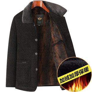 加绒加厚夹克衫 雪尼尔外套中老年人男士 爷爷棉衣 中年爸爸装 秋冬季