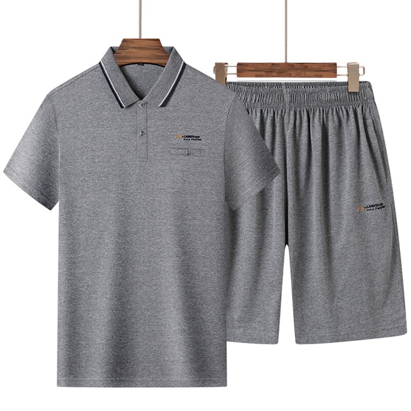 爸爸纯棉短袖T恤夏装运动服中老年人休闲运动套装中年男士两件套