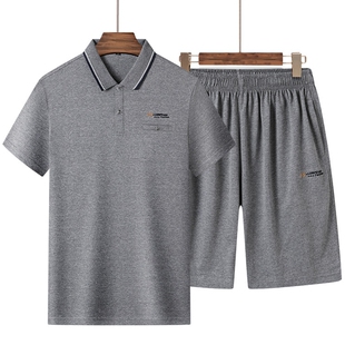 爸爸纯棉短袖T恤夏装运动服中老年人休闲运动套装中年男士两件套
