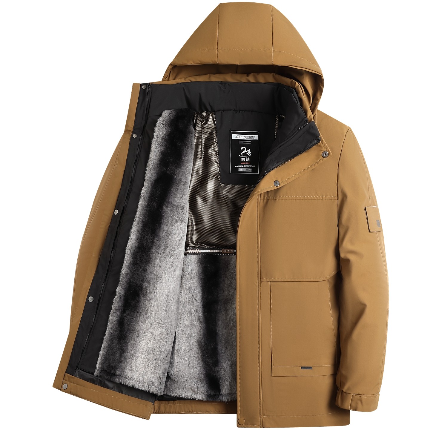 鹅绒羽绒服男款中年爸爸冬装中老年人男士加绒加厚内胆可拆卸外套