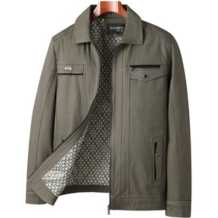 翻领商务休闲夹克衫 纯棉上衣中老年人男士 外套男装 中年爸爸春秋季