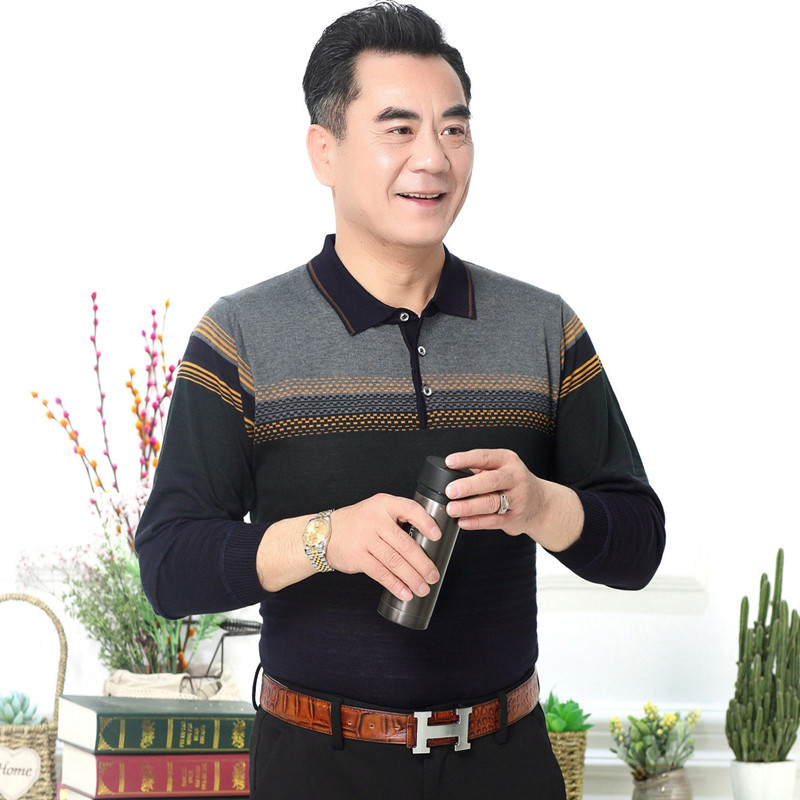 爸爸春装长袖t恤中年男士打底衫中老年人爷爷春秋装薄款宽松上衣