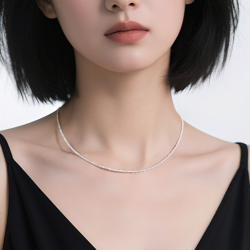 terra 晨雾粉雪天然高质粉白米珠14K注金项链百搭气质穿搭送礼