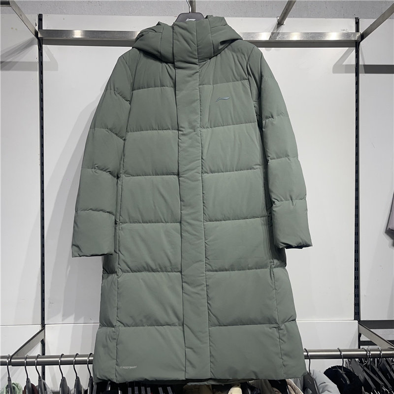 李宁2023冬新品长款羽绒服防泼水时尚潮流保暖连帽长外套 AYMT107