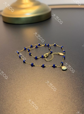 超细蓝色珠珠项链百搭日常通勤链彩色时尚贝壳