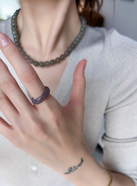 灰指环高级感玉髓指圈透润国风vintage简约复古饰品