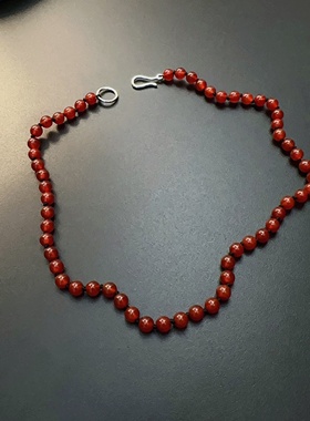 红色玛瑙石项链珠珠暗红色vintage饰品短串珠链个性简约叠戴彩色