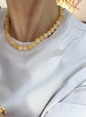 玛瑙珠珠项链choker黄珠子短链串珠颈链珠串复古vintage