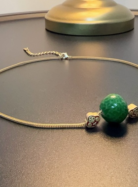 绿色吊坠项链复古风新中式百搭链NEAug0748