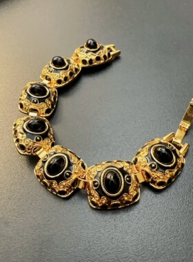 复古金色手链黑金双色搭配宫廷风重工手链vintage手环中古饰品