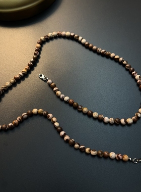 彩色珠子项链棕咖啡色复古中长项链天然石花珠串珠vintage珠串