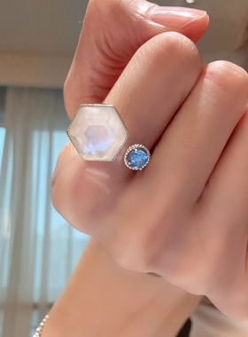 纯银戒指白水晶托帕石指环开口可调节戒指RIAgc 0504