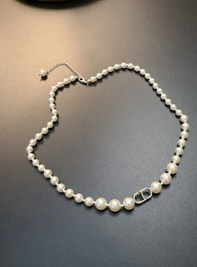 高级感珠珠项链925纯银水晶珠中长项链串珠珍珠感颈链百搭通勤饰