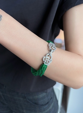 猫眼石绿珠手链多层中古vintage多种戴法手串串珠现代复古饰品