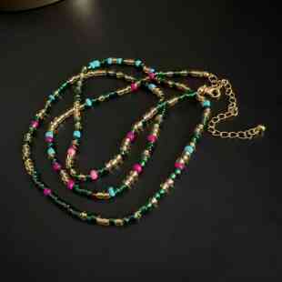 彩色细珠珠项链长波西米亚双层颈链复古个性装饰链饰品串珠