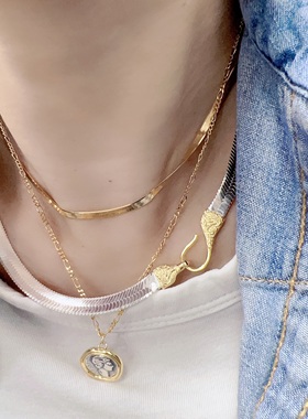 925纯银扁蛇骨链复古人头金币链条项链颈链