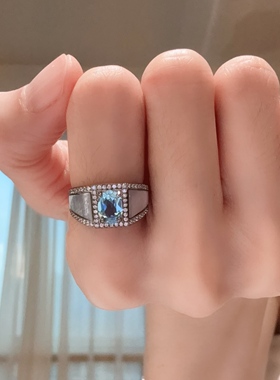 纯银托帕石戒指白贝925银饰开口可调节指环RIAgc 0505