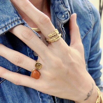 虎眼石宝石开口复古戒指vintage指环开口红石可调节