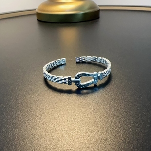 纯银手镯重工白银色开口可调节新中式腕饰925银饰叠戴高级银手链