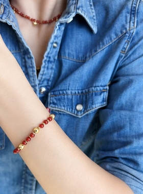 红玉髓手链串珠新年圣诞礼物珠珠手镯红色饰品