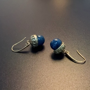 蓝色复古风耳环天然石耳饰EDGIc 0329