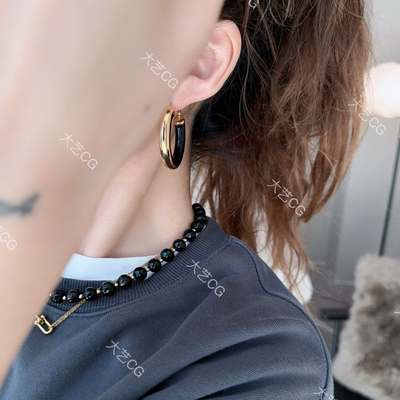 C圈大耳环简约欧美黑金双色小众气质大耳饰品