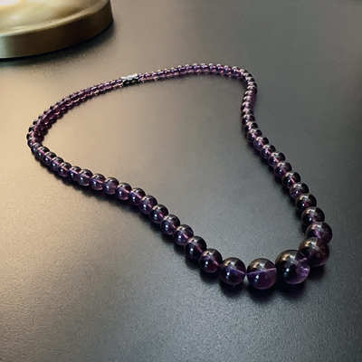 紫水晶项链珠珠大小串珠个性复古中长项链珠子饰品