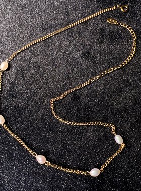 淡水珍珠细项链18K镀金短颈链素圈锁骨链38+7cm延长链
