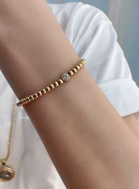 金珠子手链复古豆豆浓金色vintage手环中古简约金色饰品
