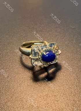 白水晶纯银戒指青金石开口可调节925银指环RIAgc 0510