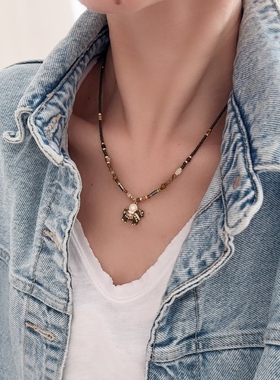 马年项链小马吊坠转运小米珠颈链绿色天然石项链NEGIc 0711