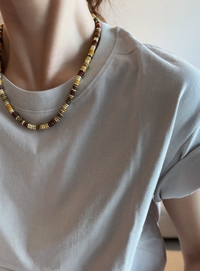 天然石串珠项链小众复古珠珠颈链棕黄色冷淡风休闲珠串