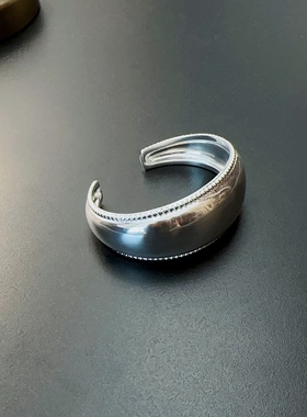 纯银手镯亮开口复古镯925纯银vintage饰品宫廷简约腕饰