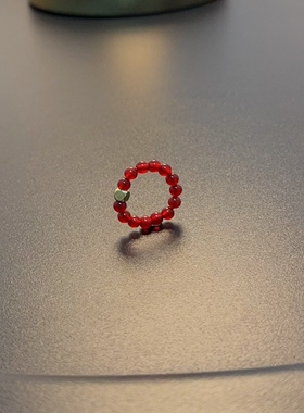 红玉髓戒指弹力珠珠指环新中式节日配饰RIGlc 0483
