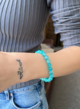 蓝色串珠手链天河石湖蓝色小众手串百搭珠珠手环