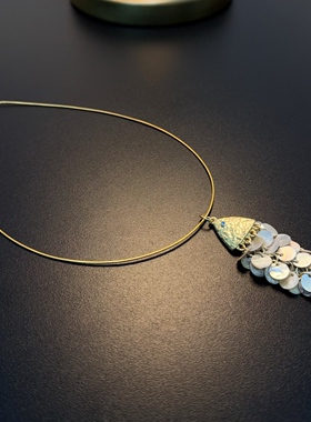 贝壳项链灰色鱼鳞颈链925银choker短链NECIc 0743