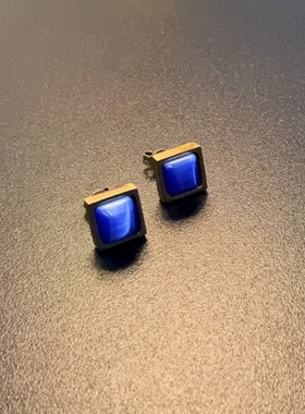 蓝色耳环百搭方形小耳饰EDGlc 0335