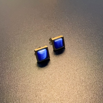 蓝色耳环百搭方形小耳饰EDGlc 0335