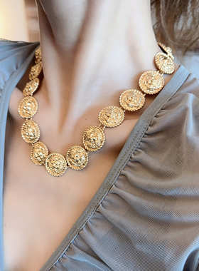 狮子复古项链埃及金个性高级感vintage饰品颈链宽夸张OT扣中古链