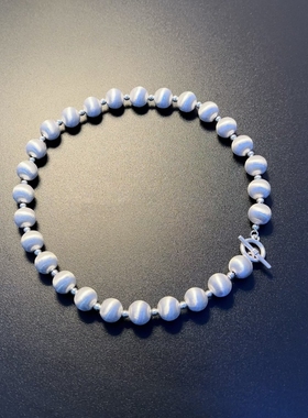 优雅银白色项链珠珠现代choker拉丝哑光圆形绿珠礼服链颈链短链