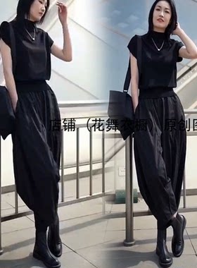 时髦欧货炸街无袖T恤哈伦裤套装